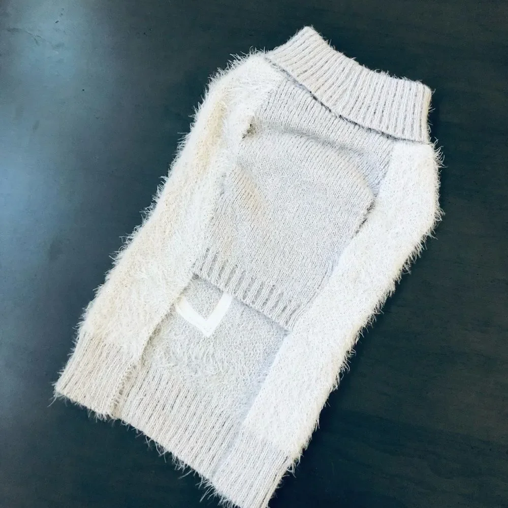 Unicorn Embroidered Gray Fuzzy Dog Pet Sweater M